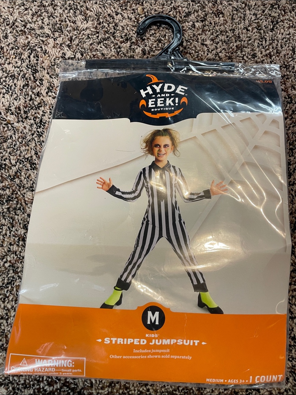 Halloween! Kids' Black and White Striped Jumpsuit Costume - Medium (8) NWT